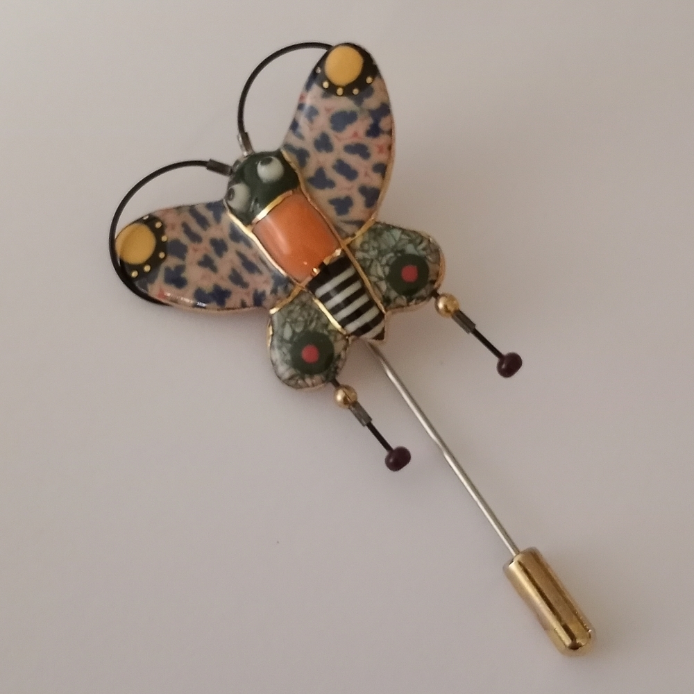 Cynthia Chuang Butterfly Enamel Stick Pin Brooch - Multicolor